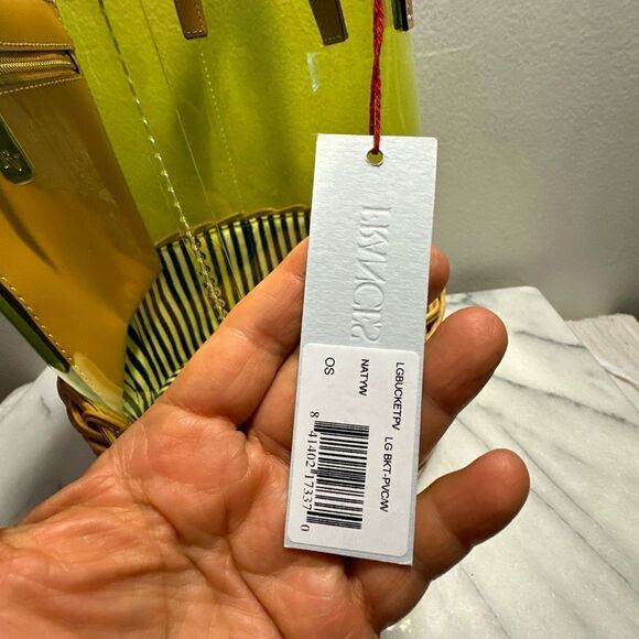 Frances Valentine bucket purse wicker bottom neon green NWT missing strap - Picture 13 of 16